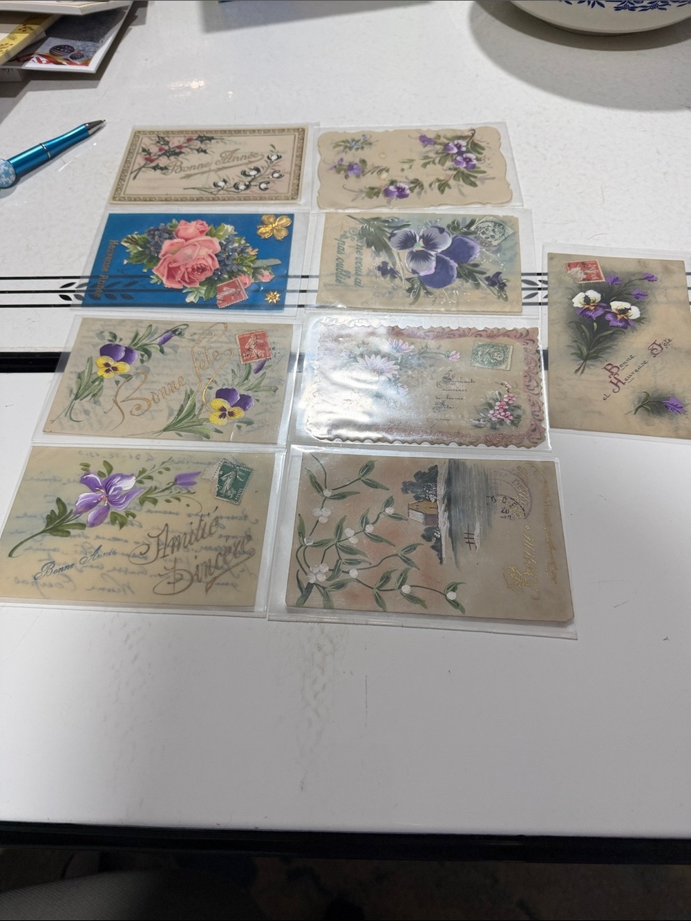Lot of 9 Vintage Celluloid Postcards